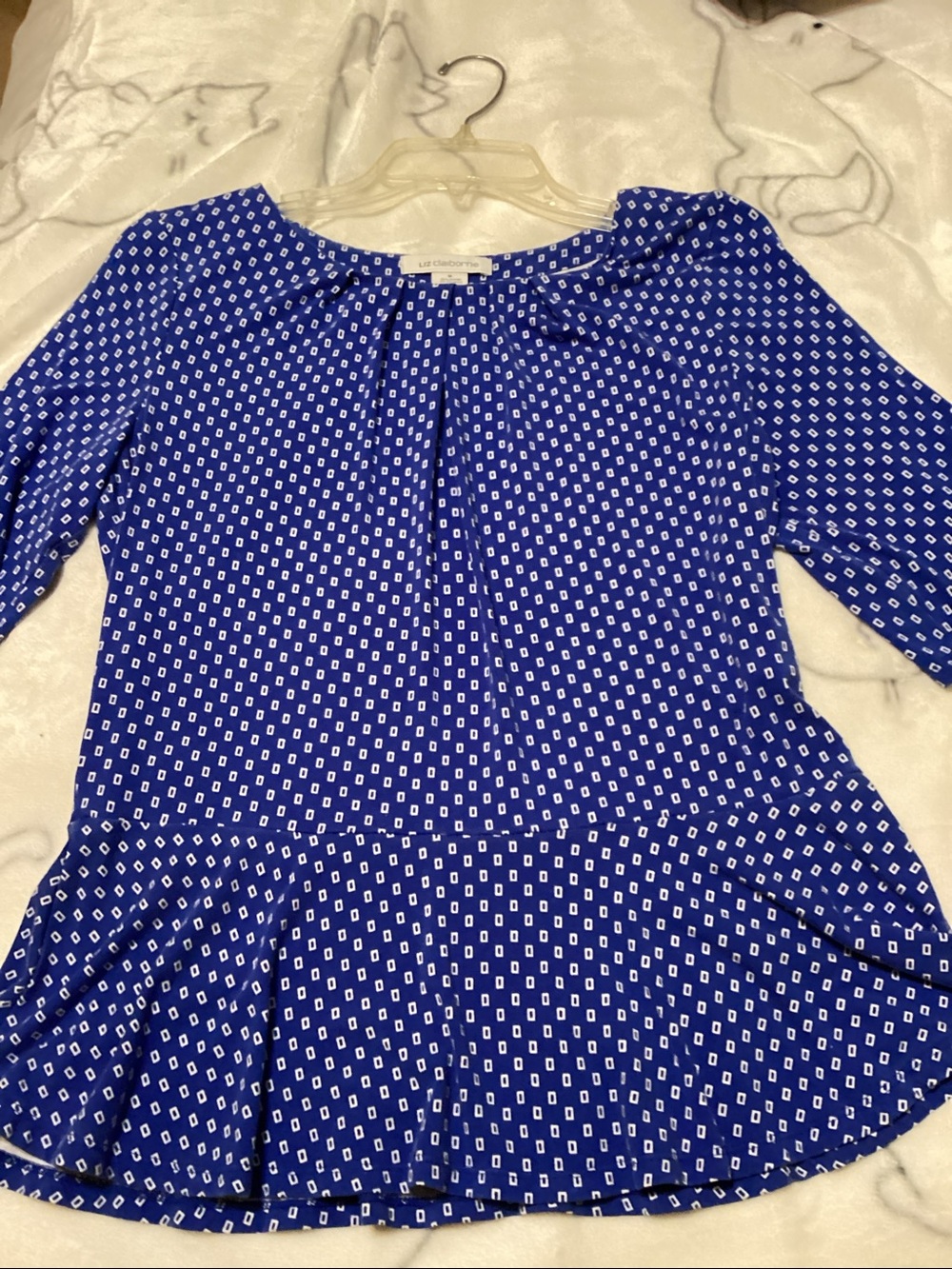 Liz Claiborne Cobalt Blue Geometric Print Blouse